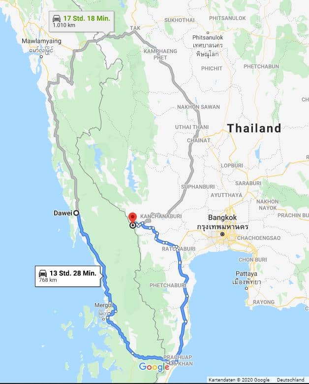 Von Dawei, Myanmar nach Thailand über den Grenzübergang Htee Khee – Phunaron karte htee khee punaron 1 - Von Dawei, Myanmar nach Thailand über den Grenzübergang Htee Khee – Phunaron